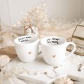 Zestaw 2 Białych Kubków Porcelanowych 300 ml - Motyw Złotego Serca i Napis Jedyną Miarą Miłości Jest Miłość Bez Miary dla Pary na Walentynki Biały zestaw ze złotym zdobieniem Nadzwyczajnie.pl 2 Białych Kubków Porcelanowych 300 ml - Motyw Złotego Serca i Napis