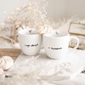 Zestaw 2 Białych Kubków Porcelanowych 300 ml - Napis I Żyli Długo i Szczęśliwie z Motywem Złotego Serca na Rocznicę Ślubu dla Pary Personalizowany zestaw porcelanowy ze złotym sercem jako idealny prezent — porcelana premium Nadzwyczajnie.pl