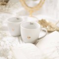 Zestaw 2 Białych Kubków Porcelanowych 300 ml - Napis Mąż i Żona oraz Złote Serce na Rocznicę Ślubu dla Pary Biały zestaw ze złotym sercem Nadzwyczajnie.pl 2 Białych Kubków Porcelanowych 300 ml - Napis Mąż i Żona oraz na Rocznicę