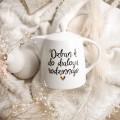 Biały dzbanek porcelanowy 1 litr - napis do dialogu rodzinnego ze złotym sercem dla rodziny na święta Bożego Narodzenia Produkt porcelanowy ze złotym sercem Dzbanek 1 litr - do dialogu rodzinnego Nadzwyczajnie.pl — widok z boku na białym tle