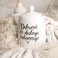 Biały dzbanek porcelanowy 1 litr - napis do dialogu rodzinnego ze złotym sercem dla rodziny na święta Bożego Narodzenia Personalizowany produkt porcelanowy ze złotym sercem jako idealny prezent — porcelana premium Nadzwyczajnie.pl