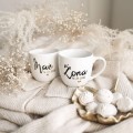 Zestaw 2 Białych Kubków Porcelanowych z Personalizacją 300 ml - Napis Mąż Żona z Datą dla Pary na Każdą Okazję Personalizowany zestaw porcelanowy ze złotym zdobieniem jako idealny prezent — porcelana premium Nadzwyczajnie.pl