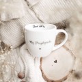 Biały kubek porcelanowy 300 ml - motyw złotego serca i napisu dzień dobry mój przystojniaku dla partnera na walentynki Personalizowany kubek porcelanowy ze złotym sercem jako idealny prezent — porcelana premium Nadzwyczajnie.pl