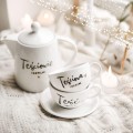 Zestaw - Dzbanek 1 litr Teściowie idealni, zestaw filiżanek 250 ml ze spodkami Teść idealny Teściowa idealna ZŁOTE SERCE Personalizowany filiżanka porcelanowa ze złotym sercem jako idealny prezent — porcelana premium Nadzwyczajnie.pl