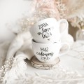 Biały kubek porcelanowy 500 ml - napis Żona najlepszego męża ze złotym sercem dla żony na rocznicę ślubu Eleganckie opakowanie prezentowe kubka porcelanowego ze złotym sercem Nadzwyczajnie.pl — Żona najlepszego męża