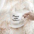 Filiżanka 500 ml ze spodkiem - Mamo jesteś wyjątkowa ZŁOTE SERCE Zbliżenie na złote zdobienie serca na białym filiżance porcelanowej ze spodkiem - Mamo jesteś wyjątkowa Nadzwyczajnie.pl