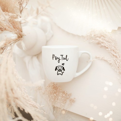 Biały kubek porcelanowy 300 ml - Psy Tul dla miłośników psów na urodziny