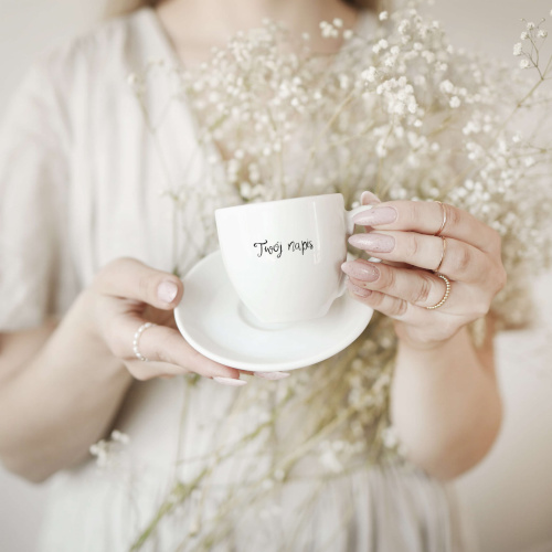 Biała Filiżanka Porcelanowa Espresso ze Spodkiem z Personalizacją 100 ml - na Każdą Okazję