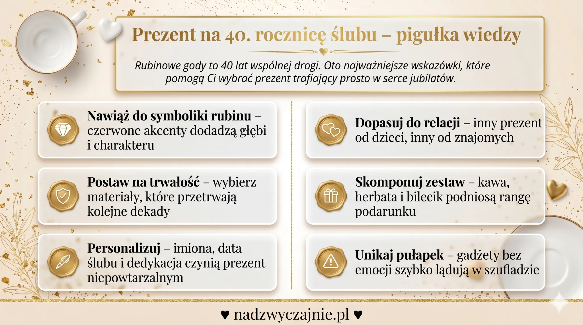 Prezent na 40. rocznicę ślubu - pigułka wiedzy