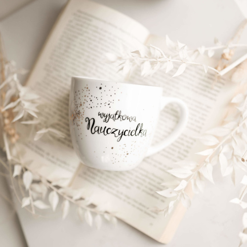 Biały kubek porcelanowy 300 ml - napis wyjątkowa nauczycielka na dzień nauczyciela dla nauczycielki